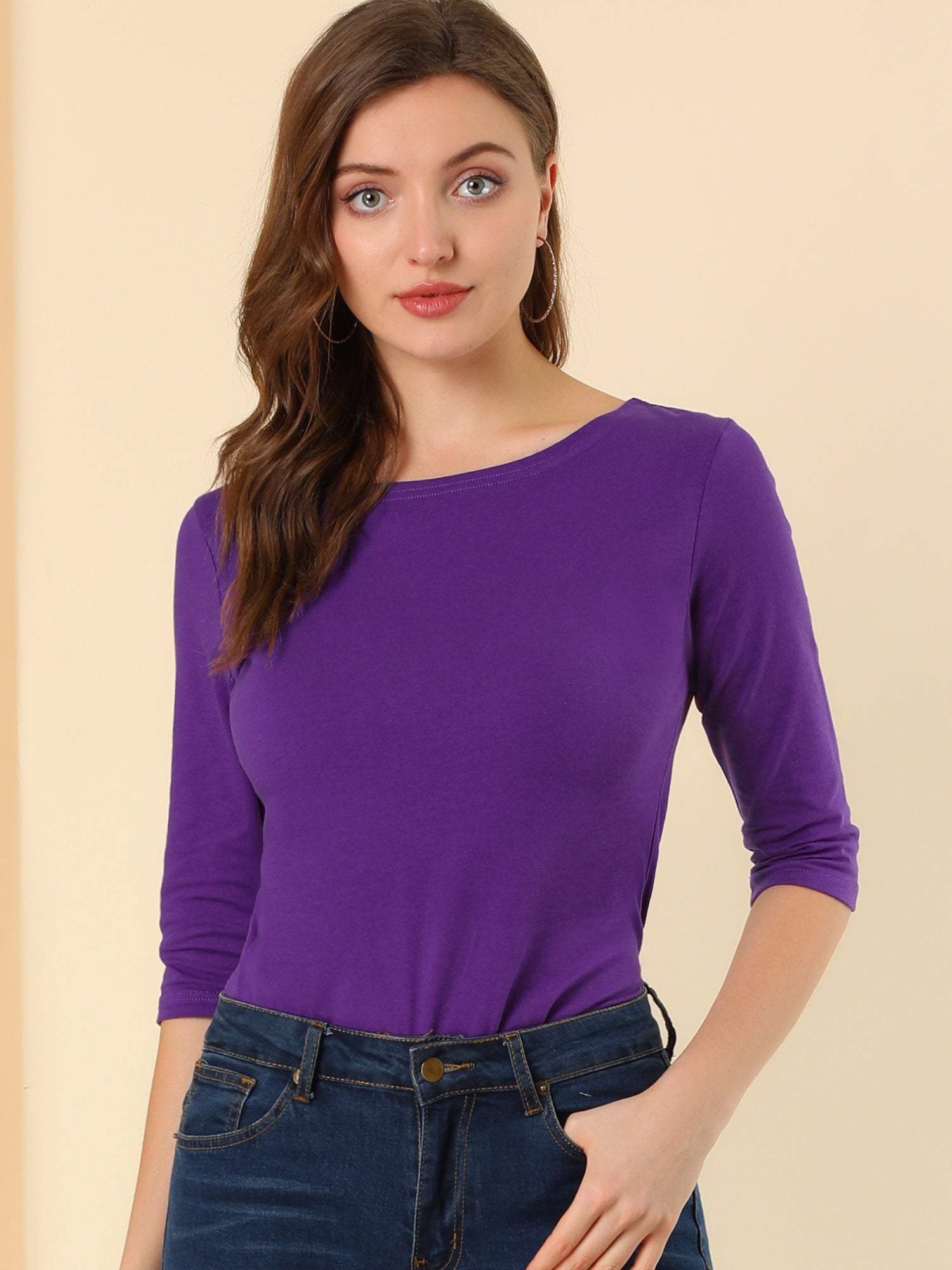 ESSENTIAL EASE | 3/4 SLEEVE CREW NECK TOP
