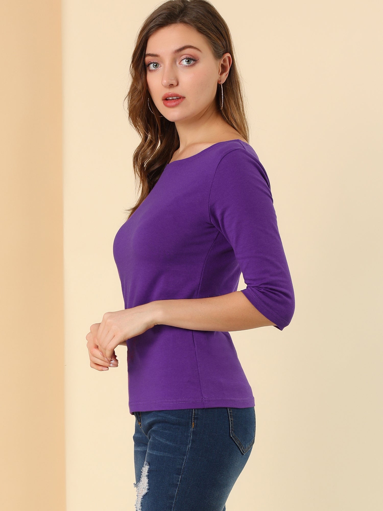 ESSENTIAL EASE | 3/4 SLEEVE CREW NECK TOP