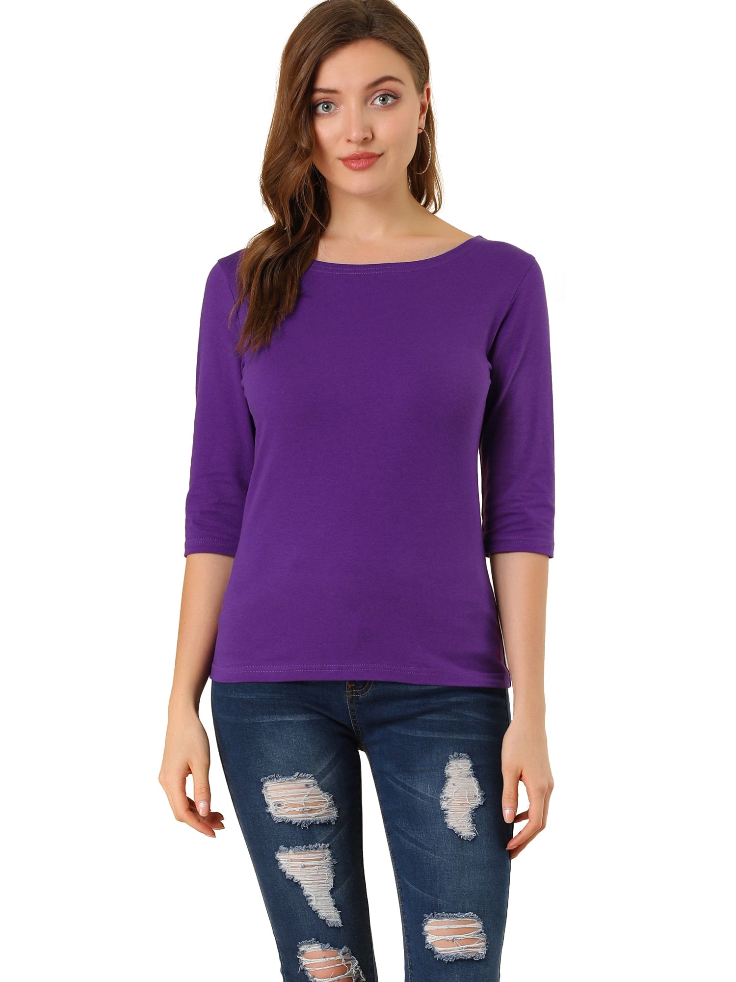 ESSENTIAL EASE | 3/4 SLEEVE CREW NECK TOP