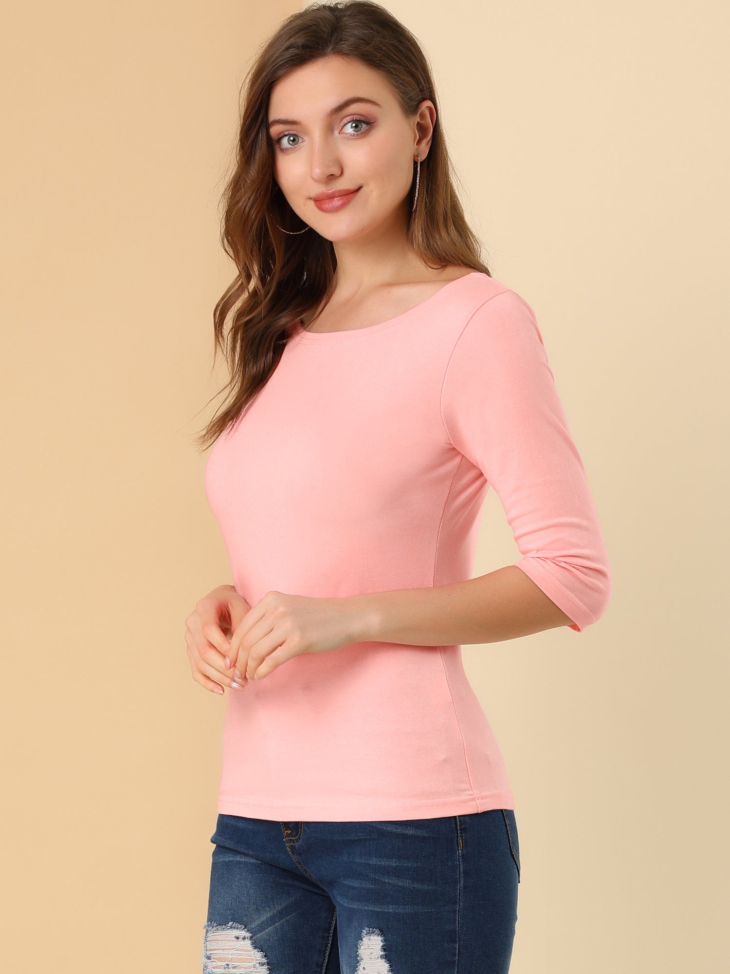 ESSENTIAL EASE | 3/4 SLEEVE CREW NECK TOP