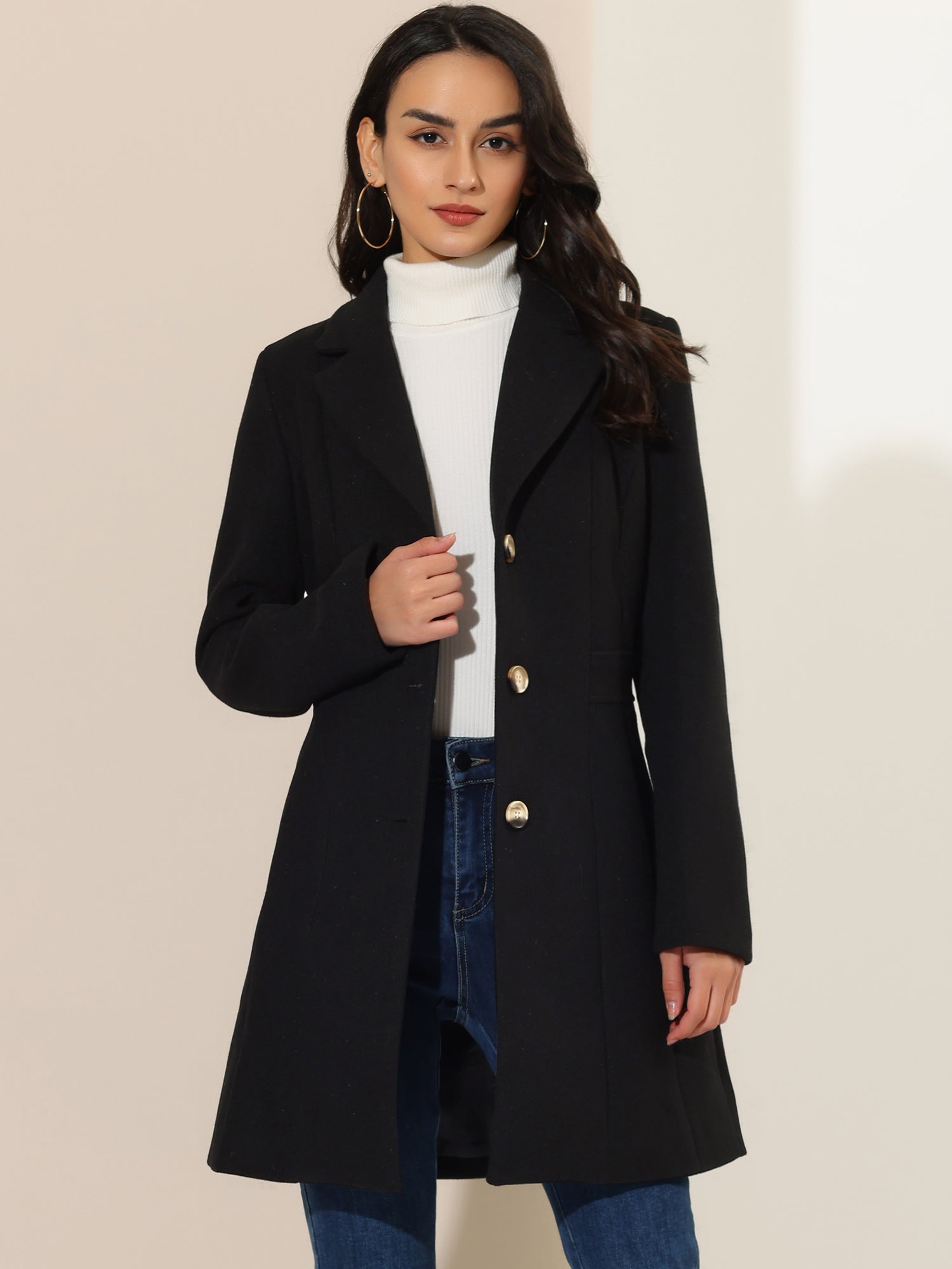 WOMEN’S WOOL COAT | LONG BUTTON WINTER JACKET