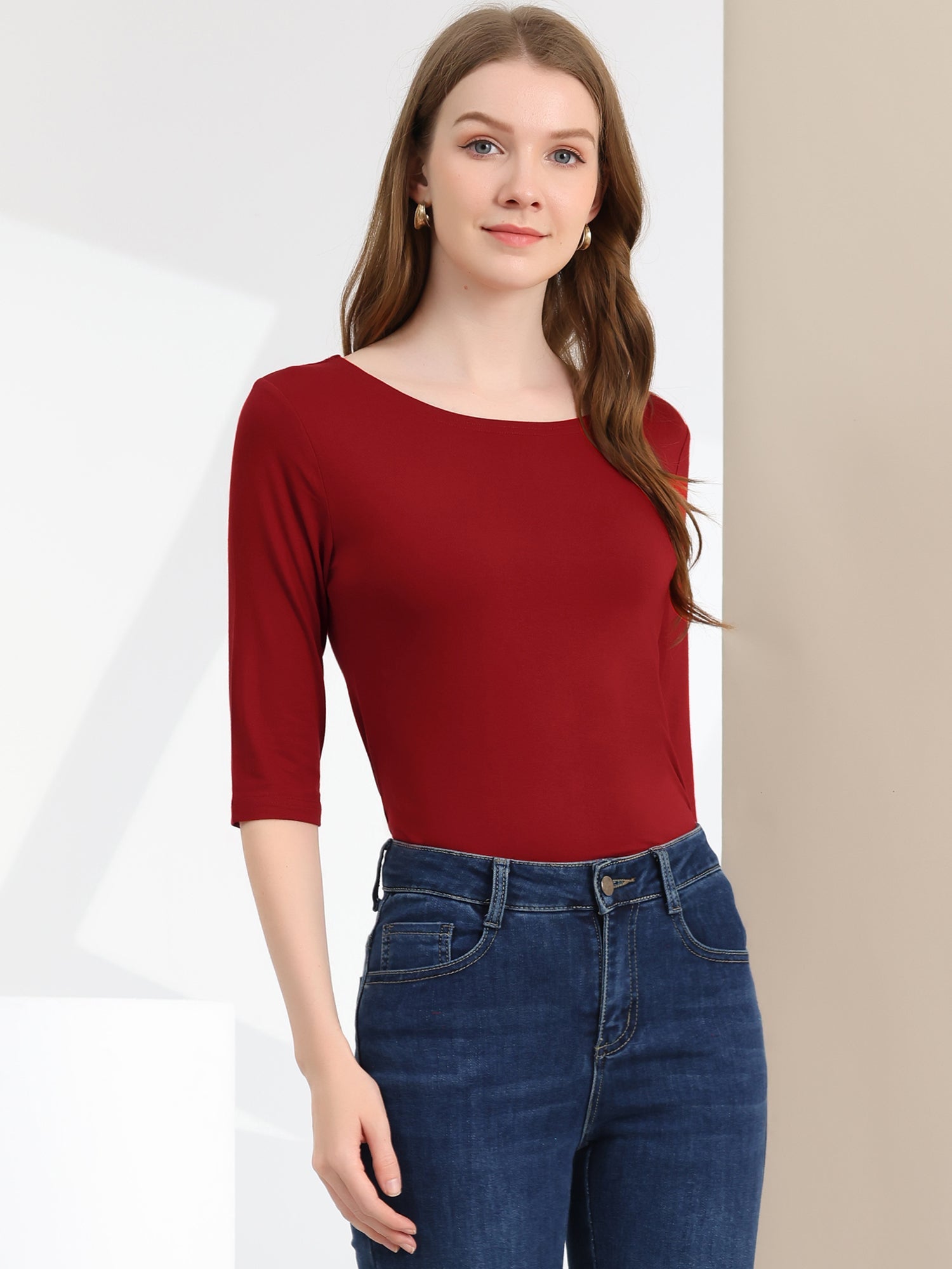 ESSENTIAL EASE | 3/4 SLEEVE CREW NECK TOP