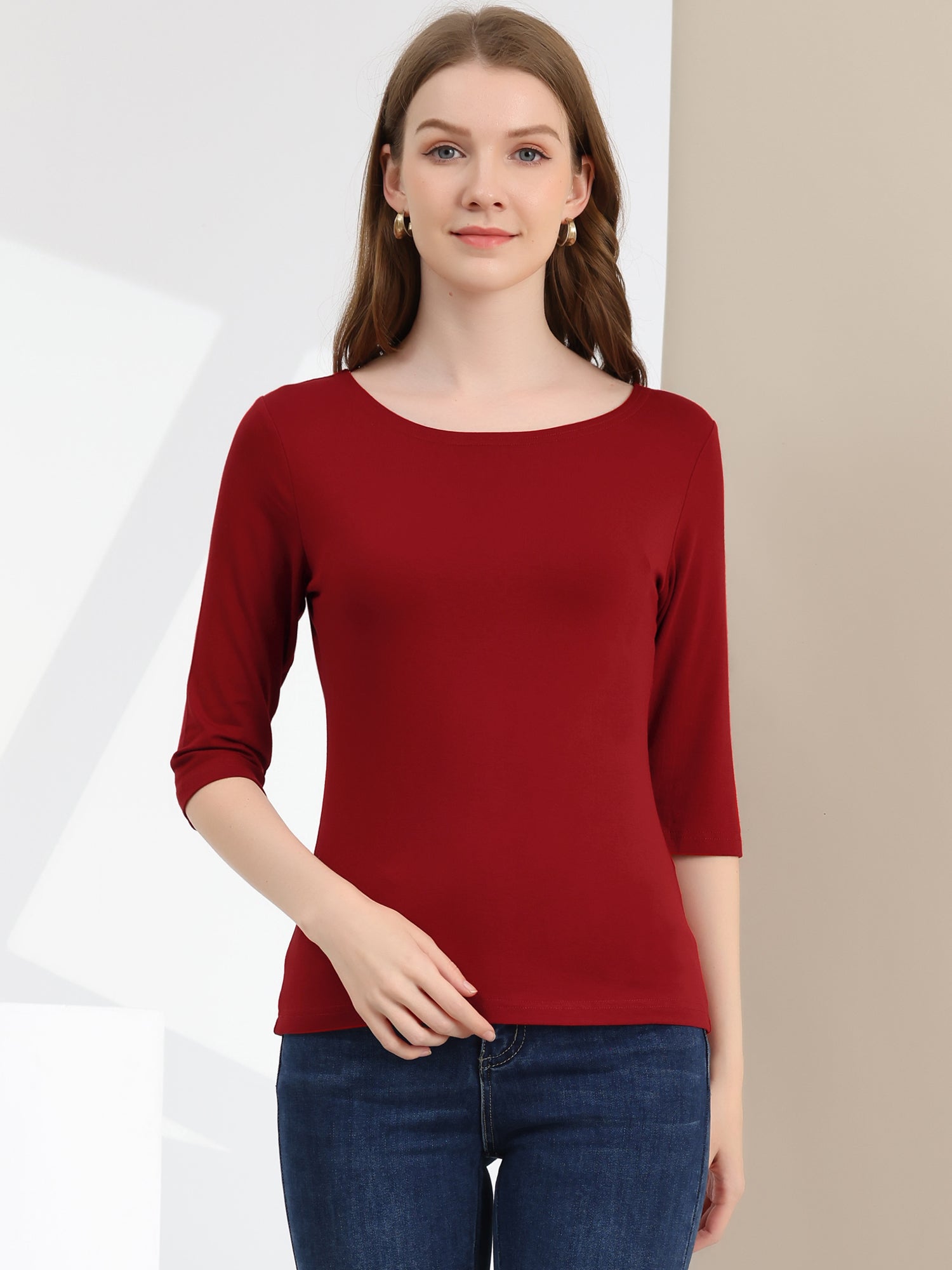 ESSENTIAL EASE | 3/4 SLEEVE CREW NECK TOP