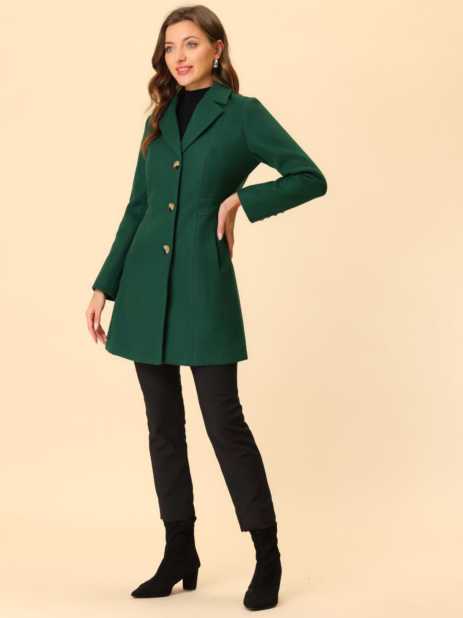 WOMEN’S WOOL COAT | LONG BUTTON WINTER JACKET