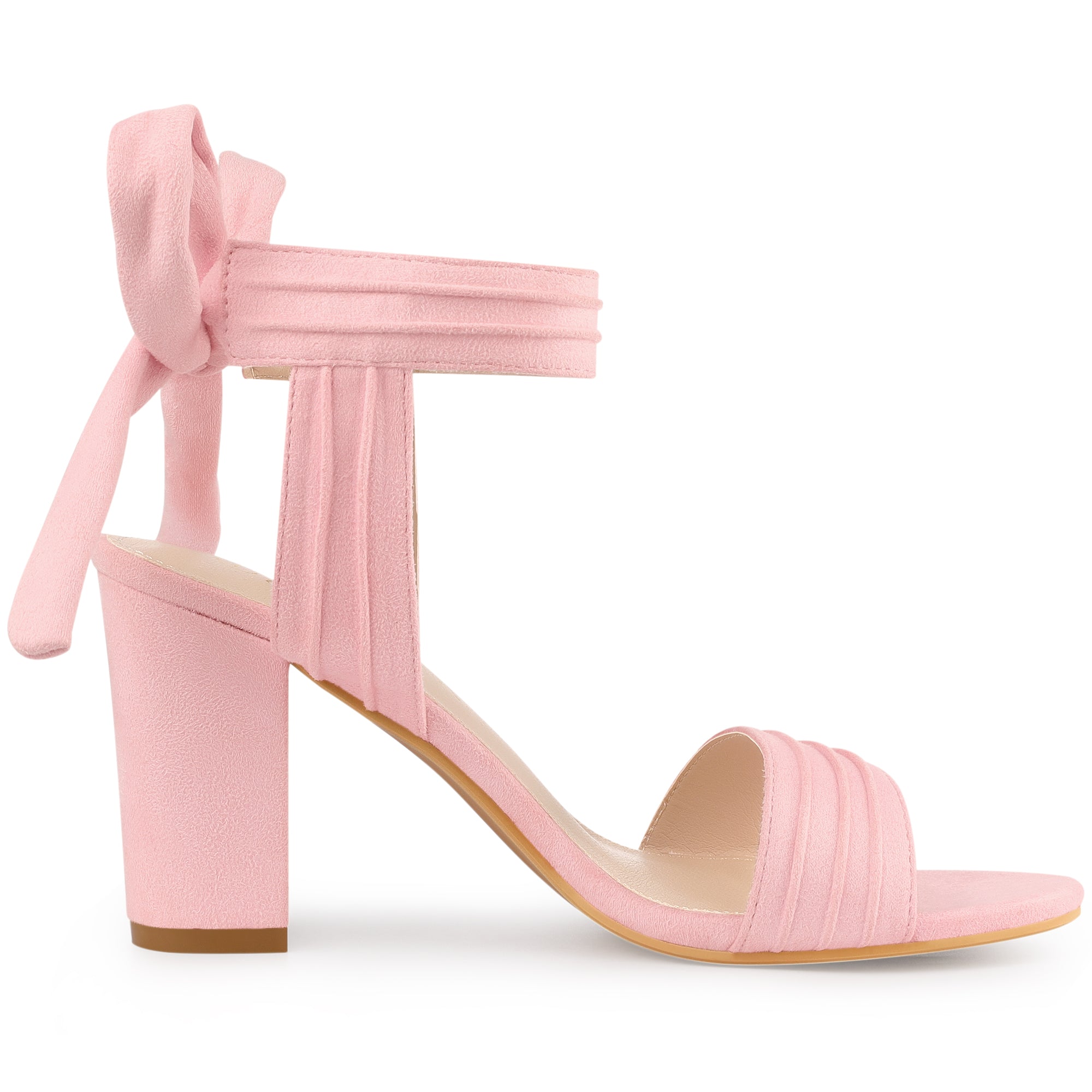BLOCK HEEL PUMPS | OPEN TOE ANKLE STRAP WITH BOW DETAIL
