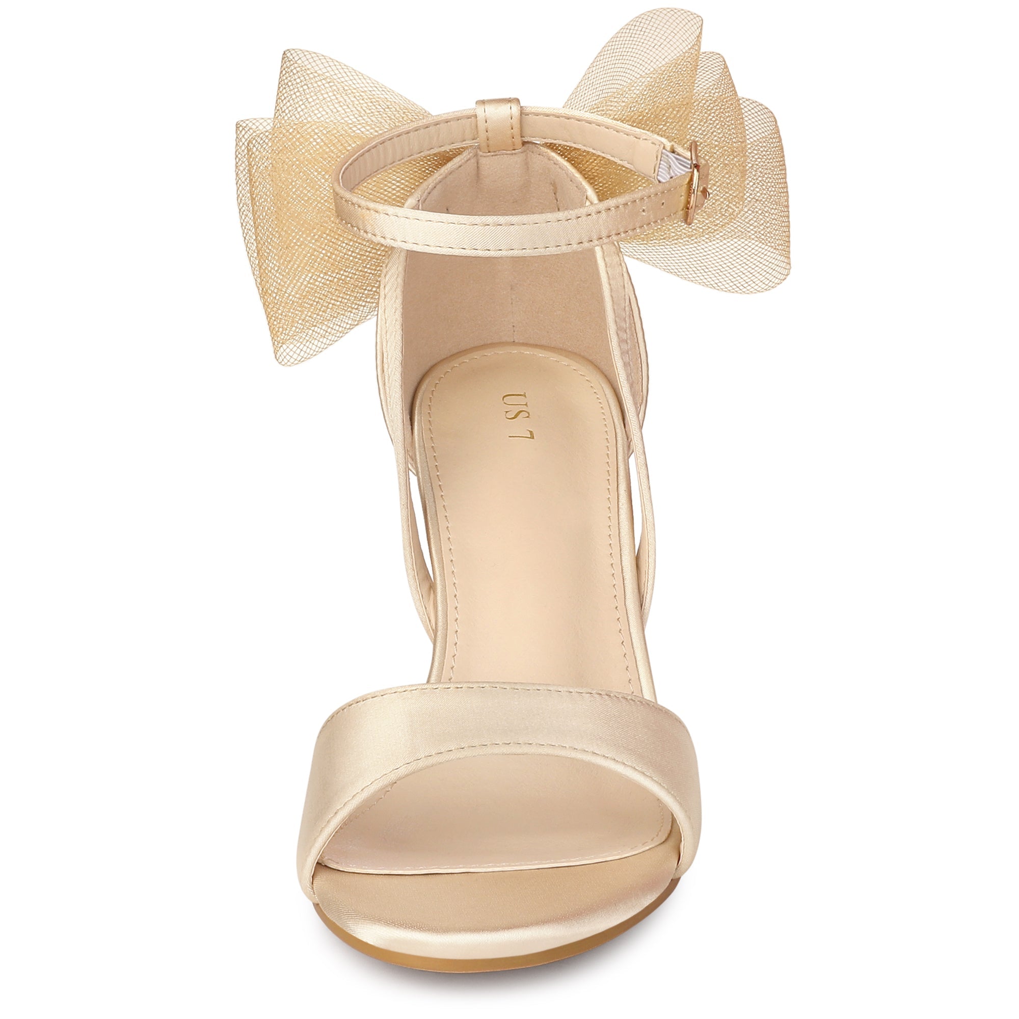 BLOCK HEEL PUMPS | OPEN TOE ANKLE STRAP WITH TULLE BOW