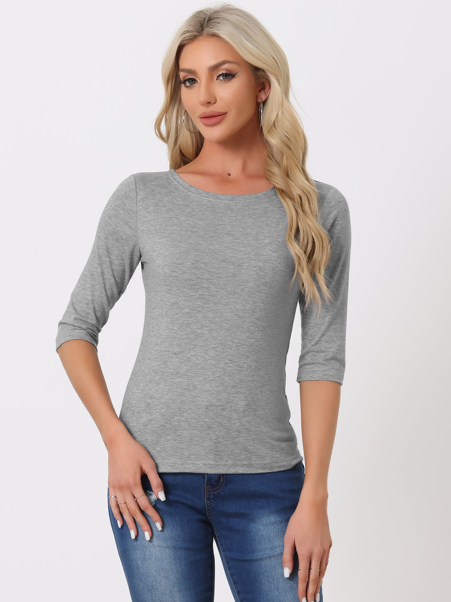 ESSENTIAL EASE | 3/4 SLEEVE CREW NECK TOP