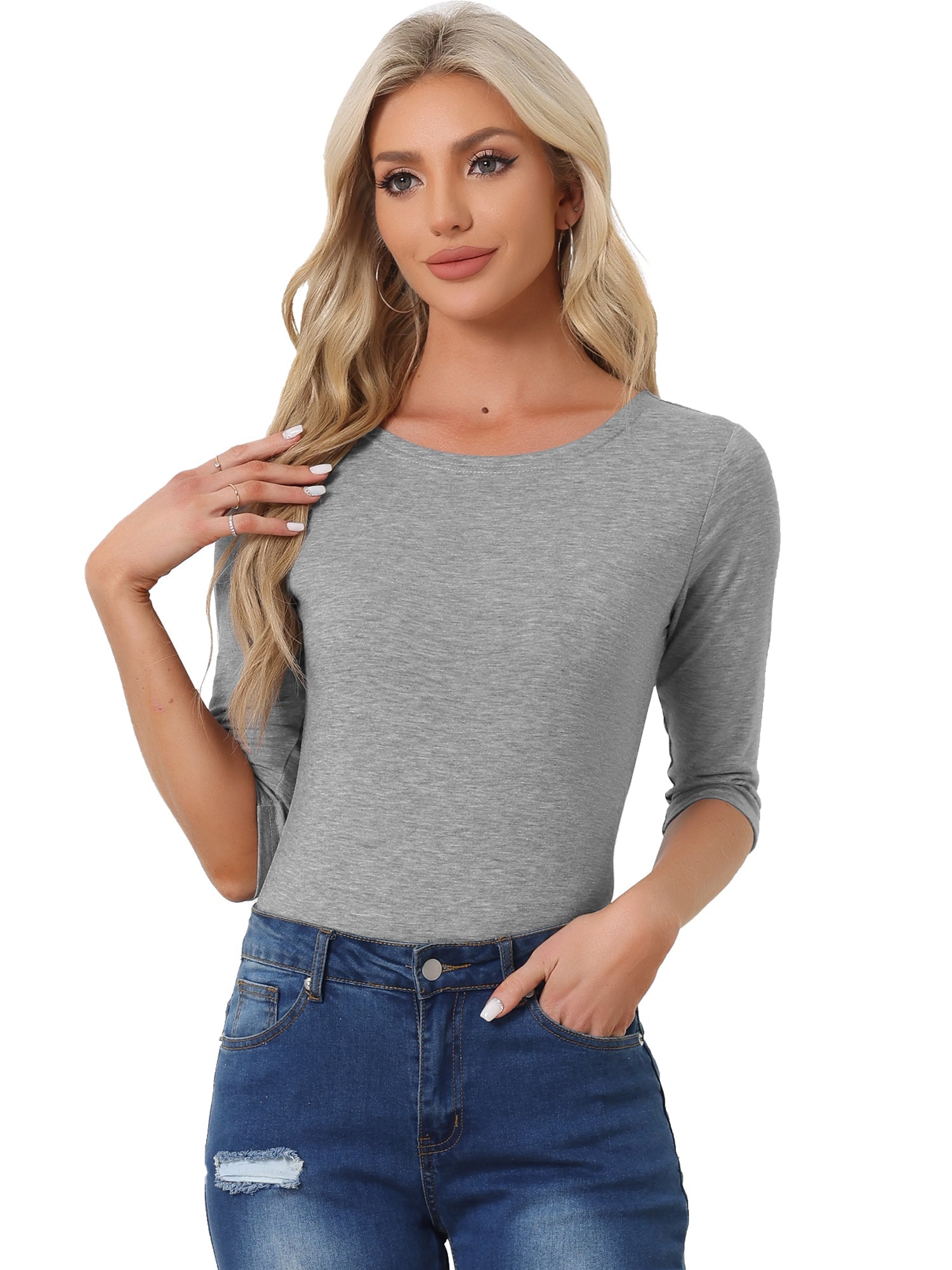 ESSENTIAL EASE | 3/4 SLEEVE CREW NECK TOP