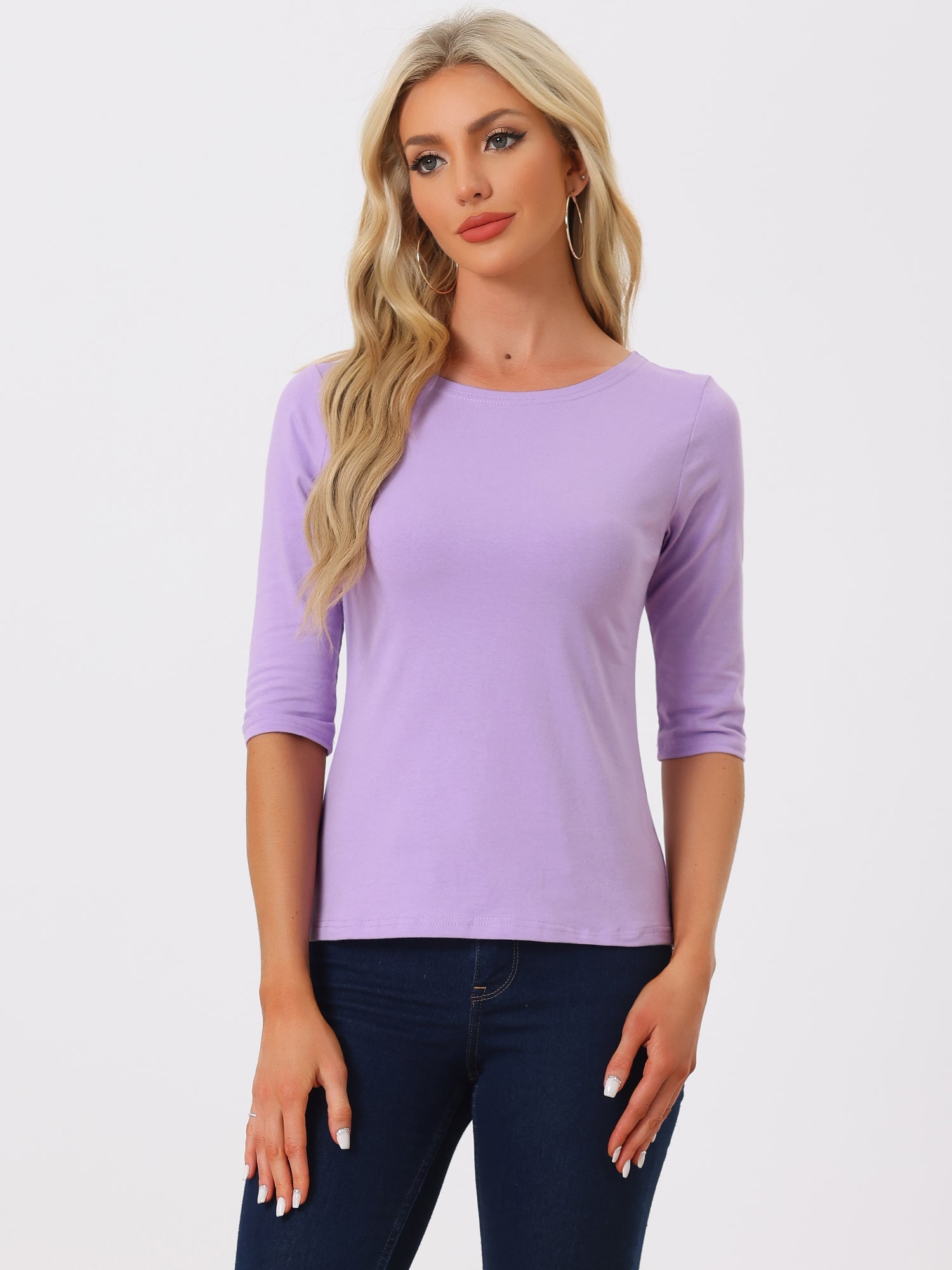ESSENTIAL EASE | 3/4 SLEEVE CREW NECK TOP