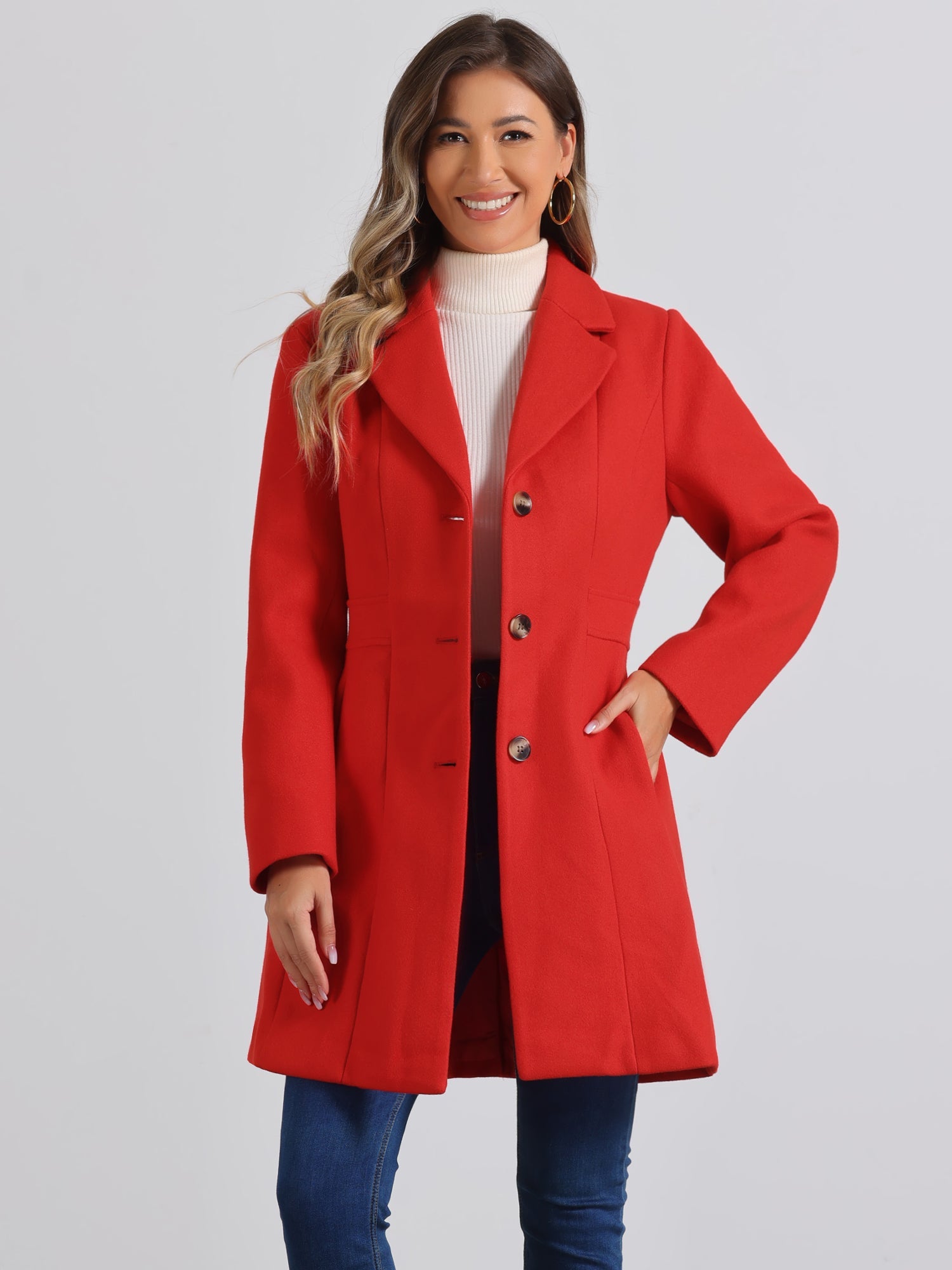 WOMEN’S WOOL COAT | LONG BUTTON WINTER JACKET