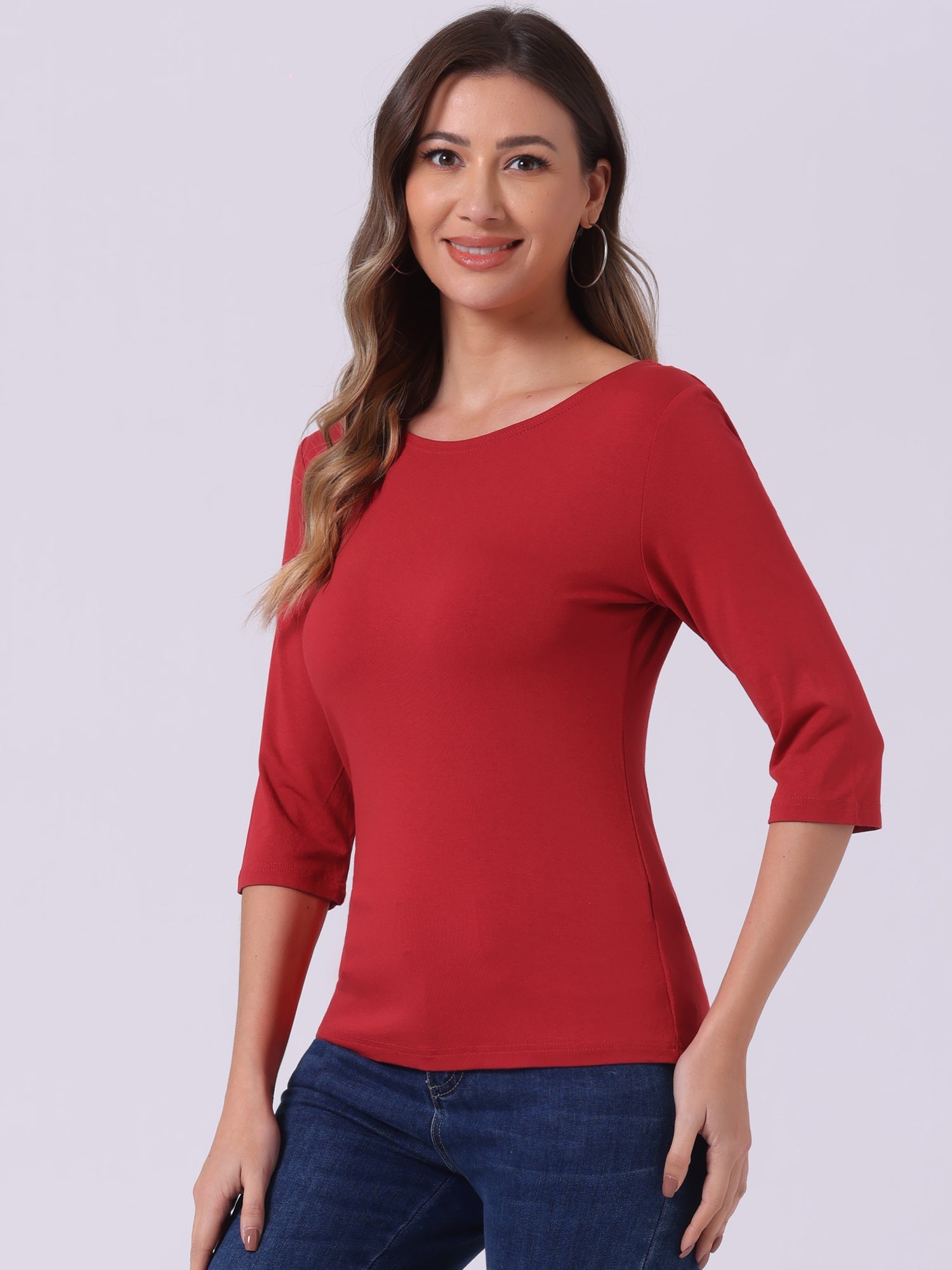 ESSENTIAL EASE | 3/4 SLEEVE CREW NECK TOP