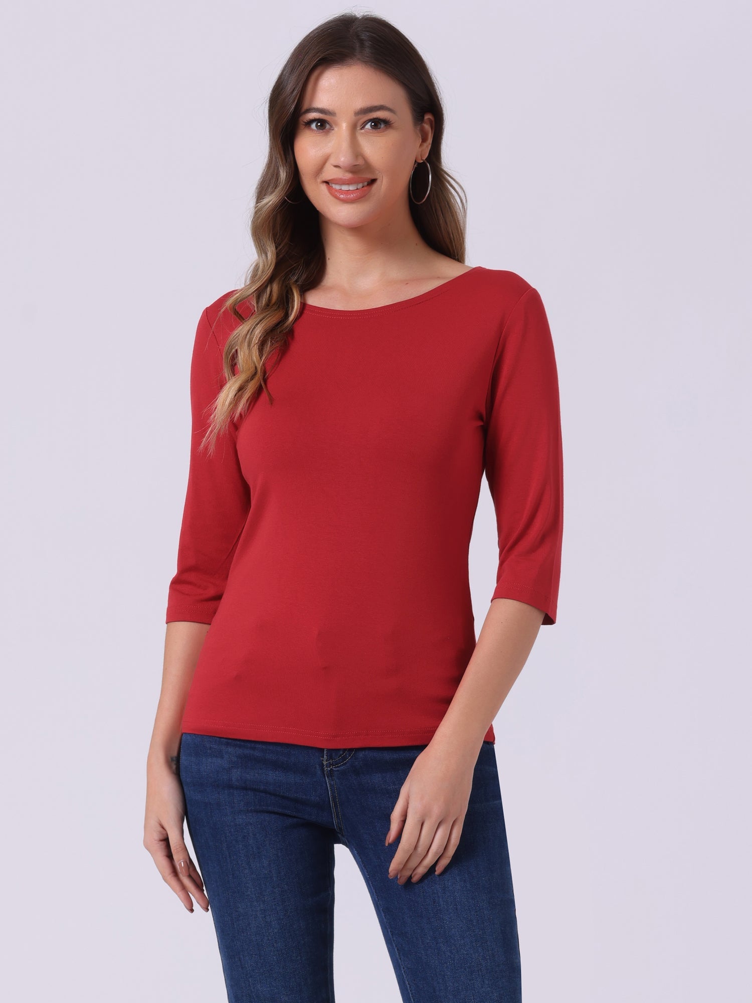 ESSENTIAL EASE | 3/4 SLEEVE CREW NECK TOP