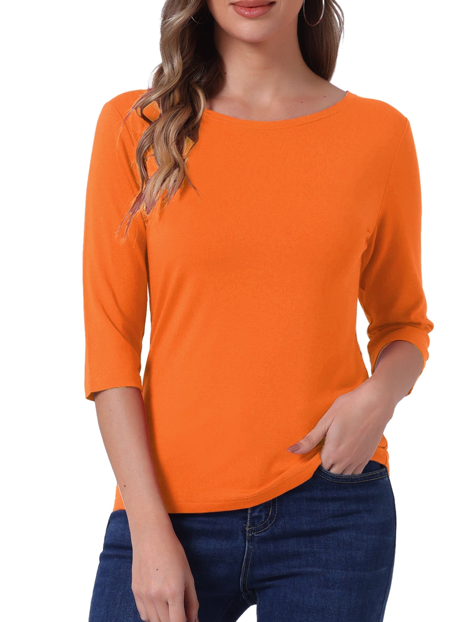 ESSENTIAL EASE | 3/4 SLEEVE CREW NECK TOP