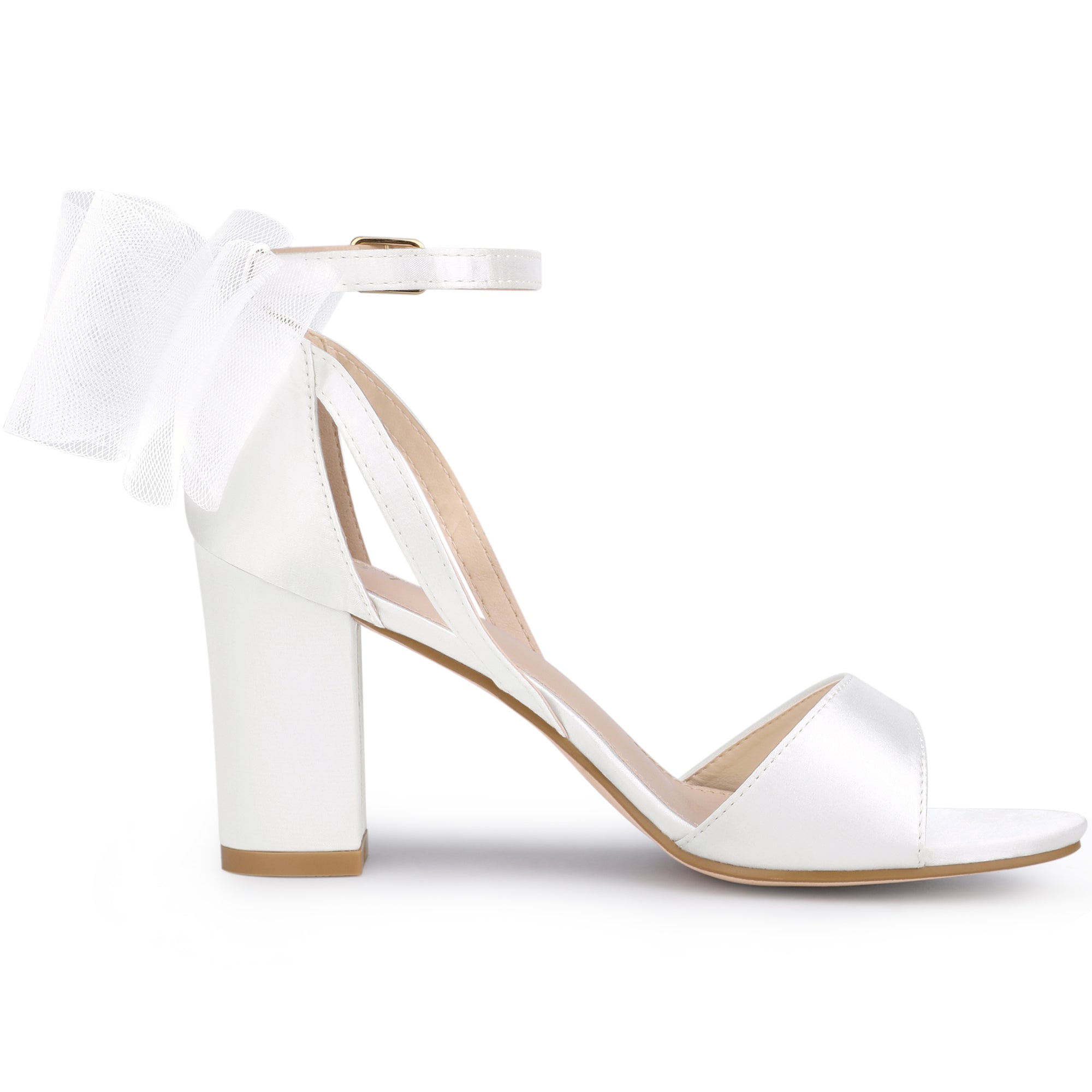 BLOCK HEEL PUMPS | OPEN TOE ANKLE STRAP WITH TULLE BOW