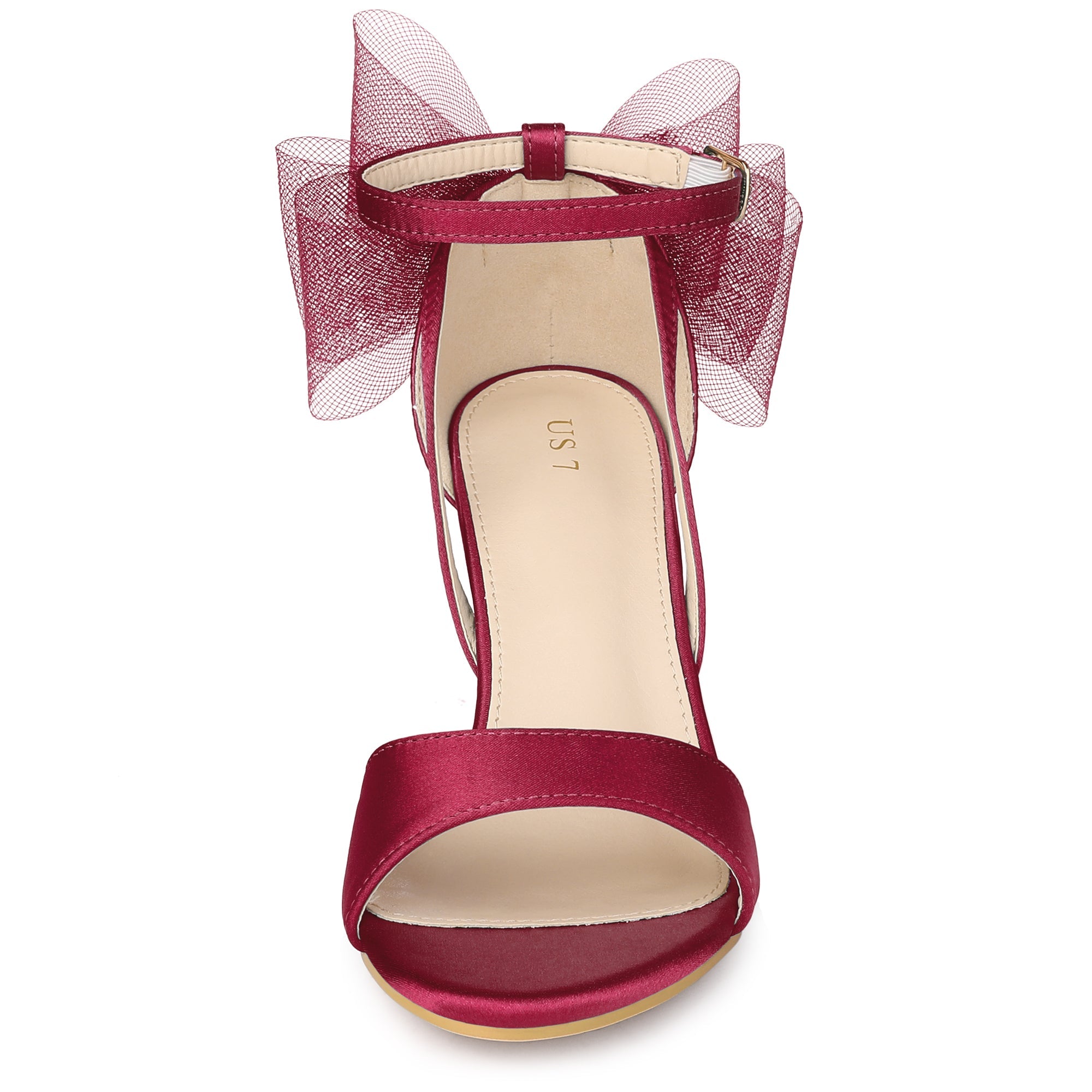 BLOCK HEEL PUMPS | OPEN TOE ANKLE STRAP WITH TULLE BOW