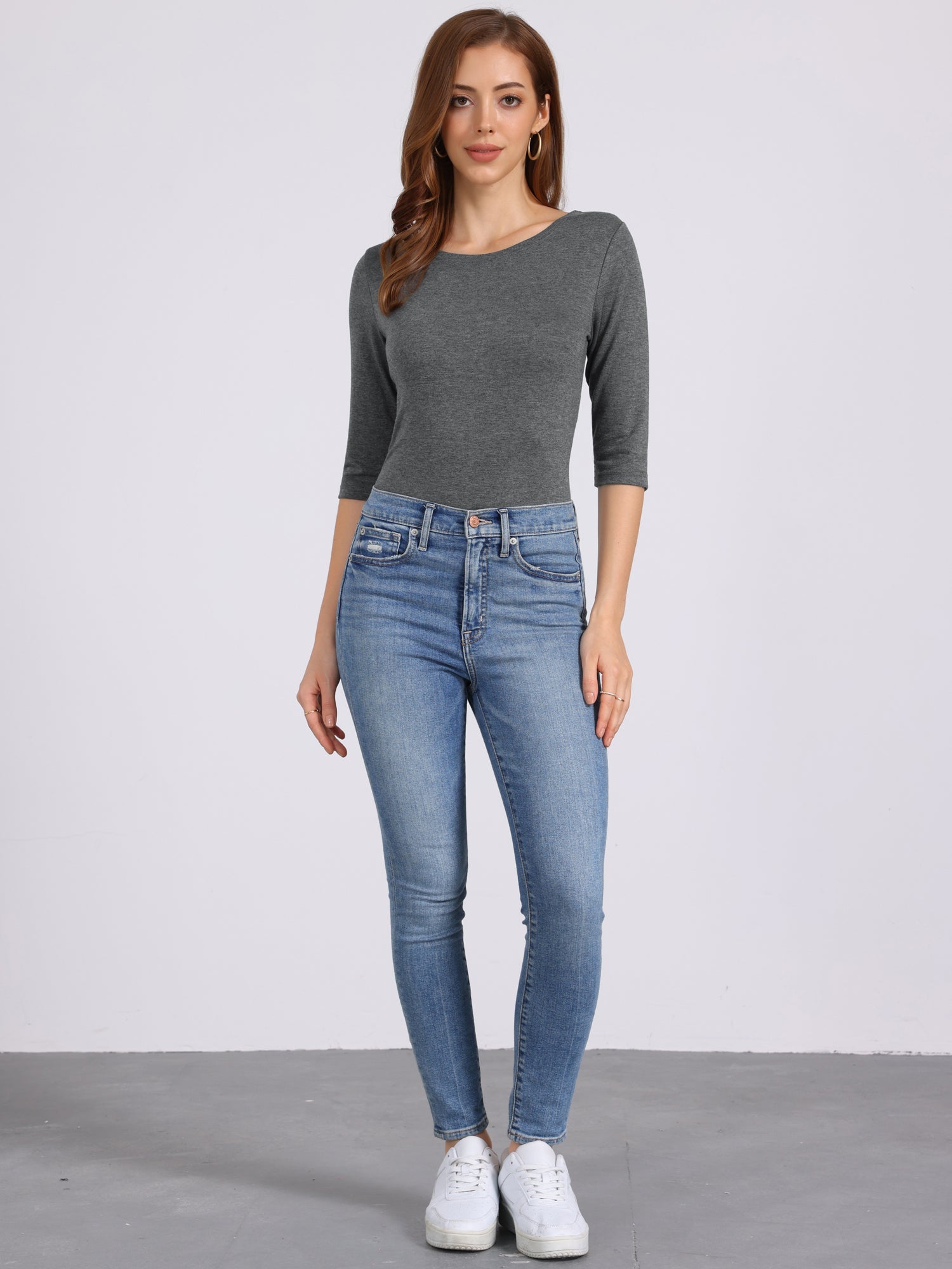 ESSENTIAL EASE | 3/4 SLEEVE CREW NECK TOP