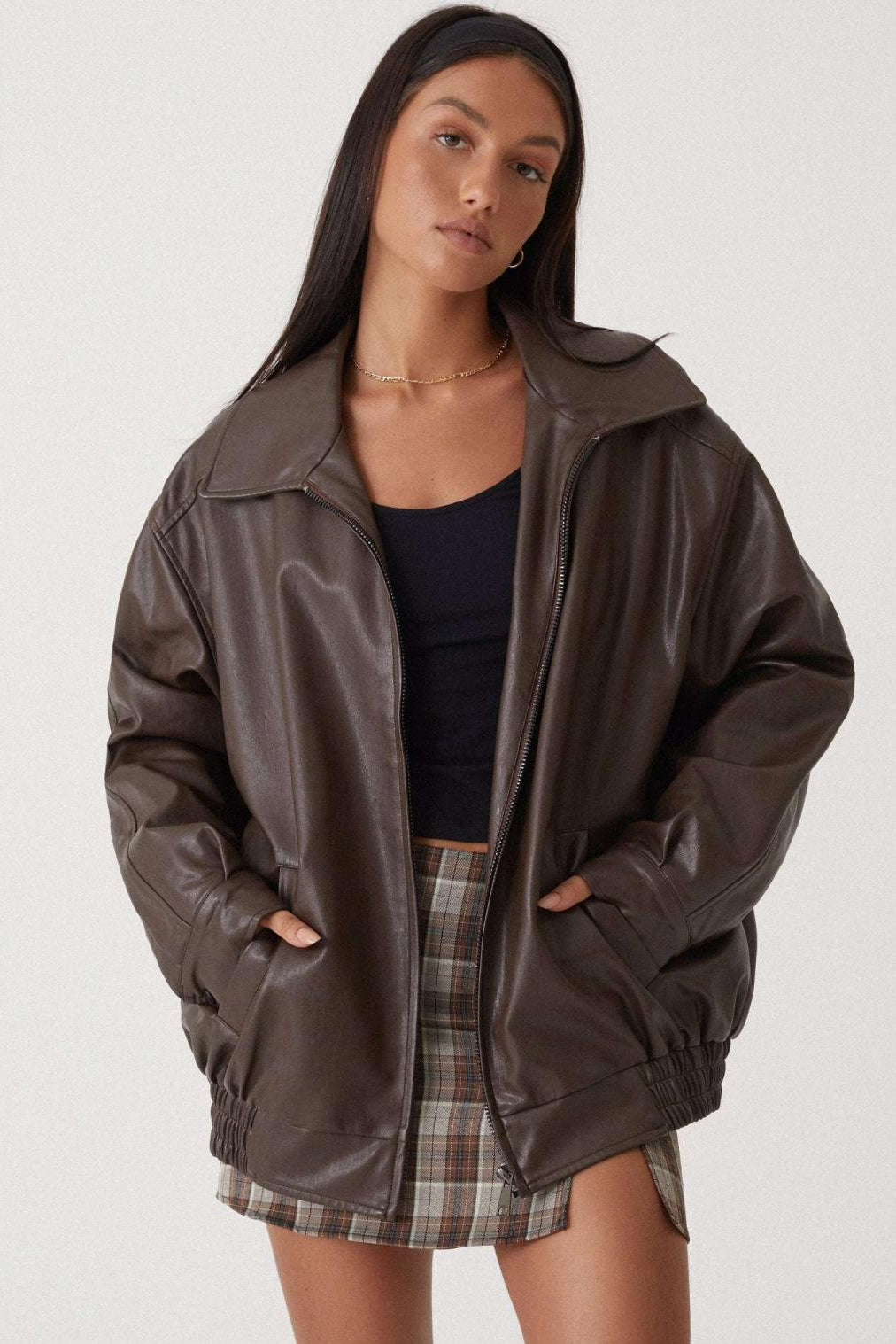 LEATHER JACKET | OVERSIZED PU DESIGN WITH WIDE COLLAR