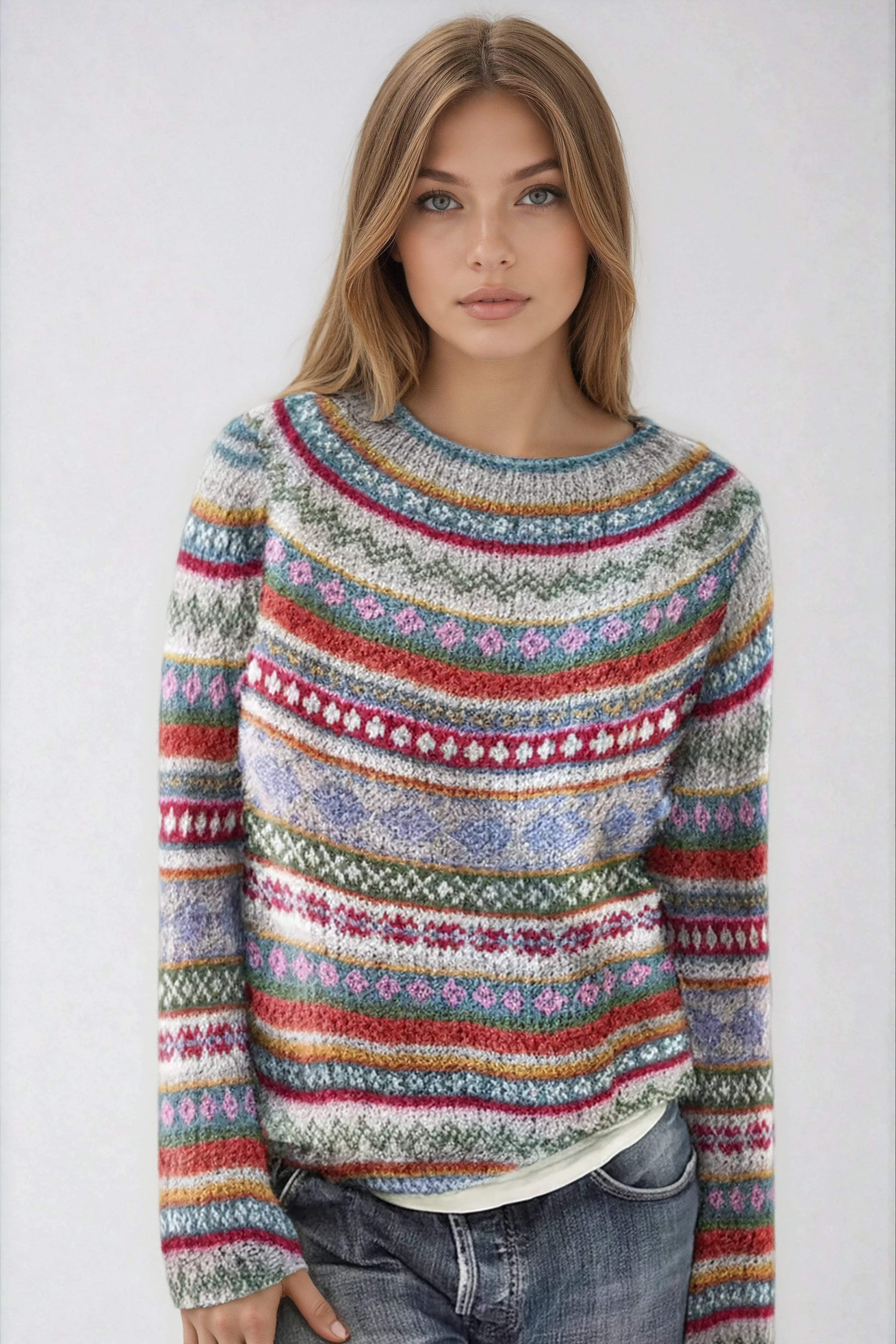 WOMEN’S KNIT JUMPER | MULTICOLOUR PATTERNED PULLOVER