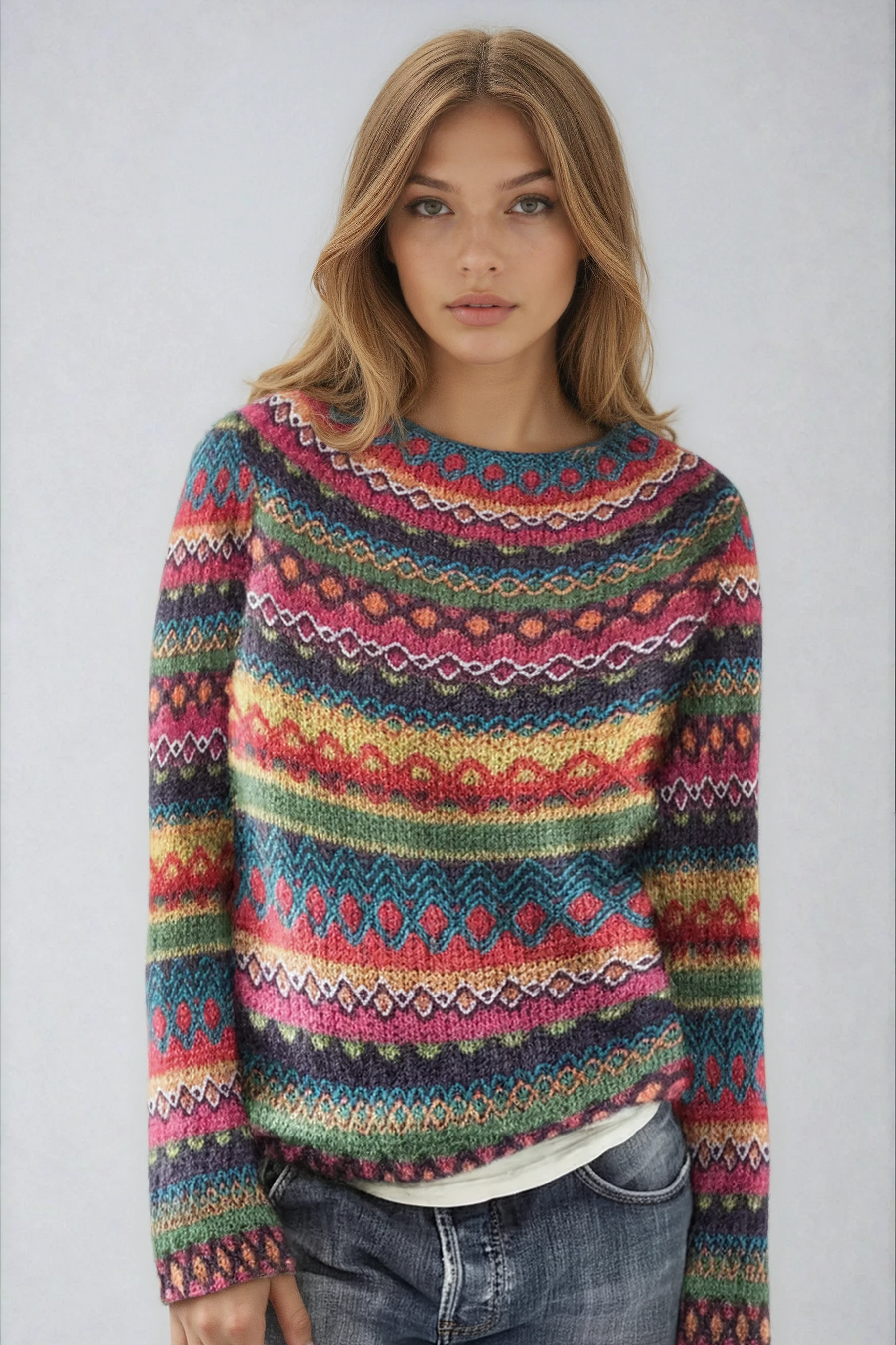WOMEN’S KNIT JUMPER | MULTICOLOUR PATTERNED PULLOVER
