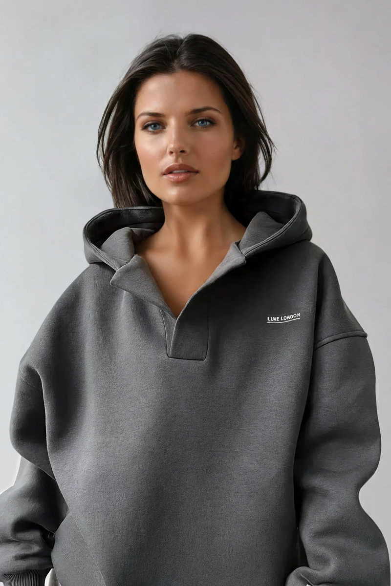 OVERSIZED V-NECK HOODED SWEATSHIRT